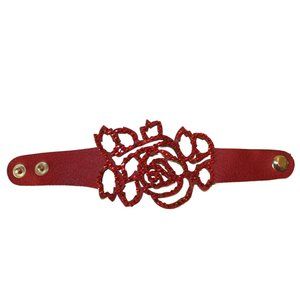 3 for $10💲 Red Rose Crystal Leather Cuff Bracelet